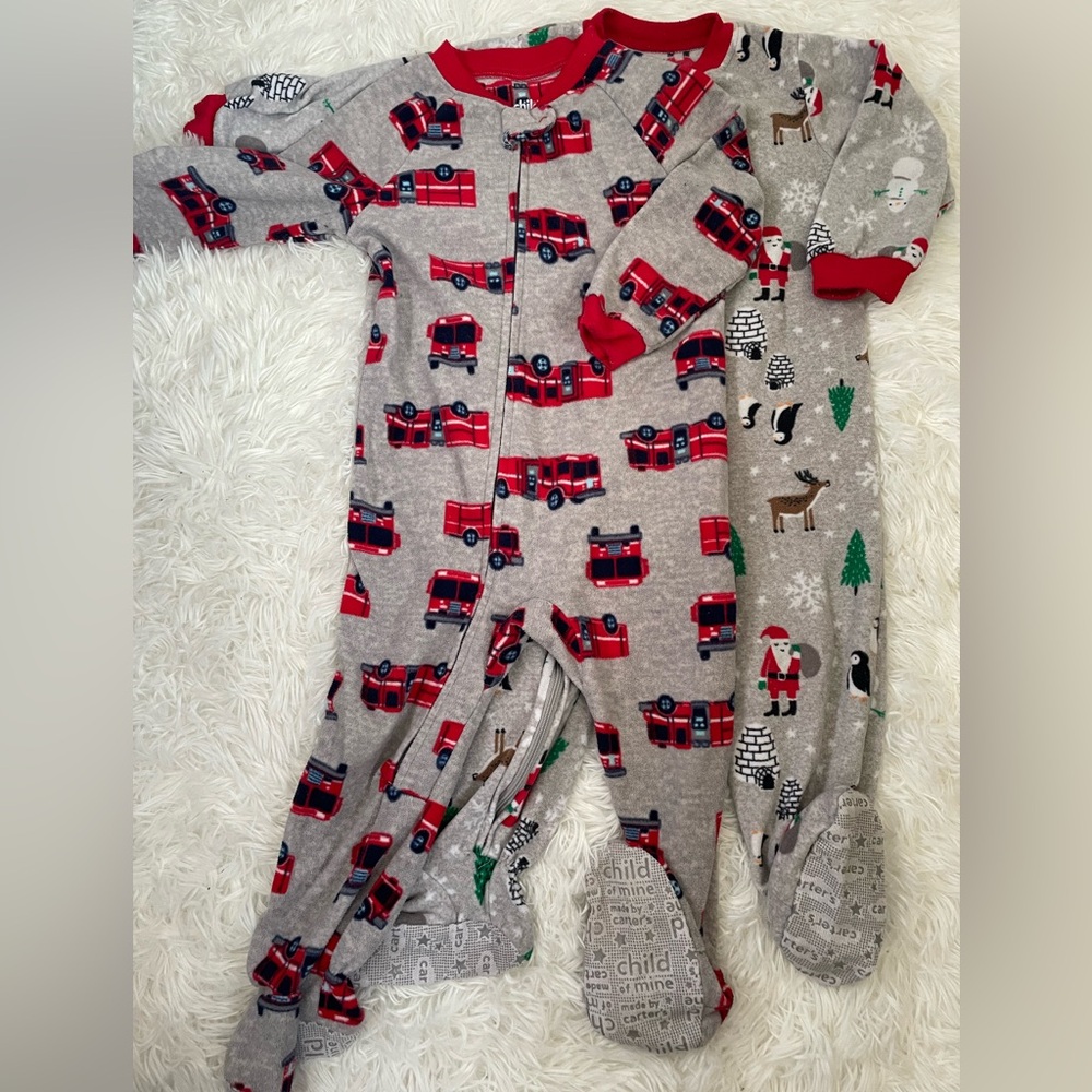 Carter's Red Fire Truck and Holiday Animal Print Footies